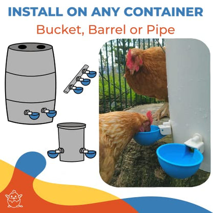 Lil'Clucker Chicken Water Cups and Nesting Set Blue – 5pc Blue Large Automatic Chicken Water Cups, Chicken Water Feeder | 4 Washable Gray Chicken Nesting Pads for Laying Eggs, Durable Chicken Bedding