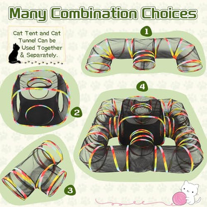 CypherX Outdoor Rainbow Cat Enclosure, 5 in 1 Portable Cat Tents for Outside Cage Free Outside Pet Enclosure Cat Tunnel Outdoor Playground for Indoor Cats and Small Animals - size: 5 in 1 Haven(11.8"W)
