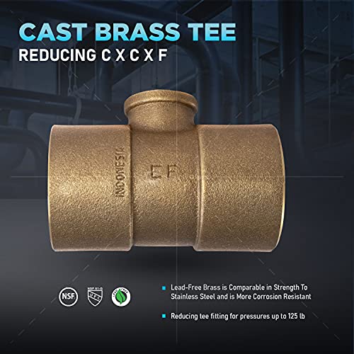Everflow Supplies CCFT2234-NL C X C X F No Lead Cast Brass Tee Fitting with Solder Cups and Female Threaded Branch, 2" x 2" x 3/4" - size: 2" x 2" x 3/4"
