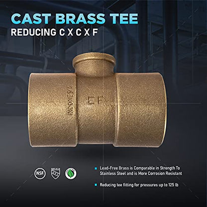 Everflow Supplies CCFT2234-NL C X C X F No Lead Cast Brass Tee Fitting with Solder Cups and Female Threaded Branch, 2" x 2" x 3/4" - size: 2" x 2" x 3/4"