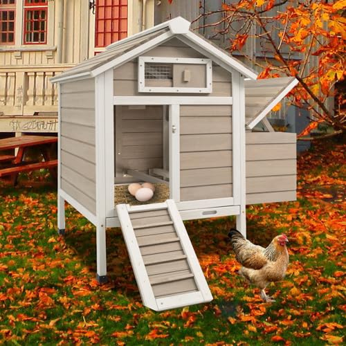 Ketive Chicken Coop Chicken House Outdoor with Removable Trays, Wooden Rabbit Hutch Poultry Cage with Nesting Box, Indoor Hen House Chicken Cage with Ramp for Garden Backyard (32"L x 23.6"W x 36.6"H) - size: 32"L x 23.6"W x 36.6"H
