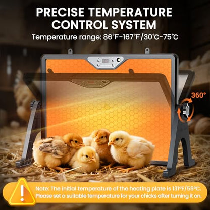 Chicken Coop Heater Brooder Plate, 180W Dual-Heating Chicken Heater Built-in Thermostat | Cycle Mode | Light, Remote Control Chick Heater for Coop, Adjustable Chicken Warmer for Poultry, UL-Compliant - color: Black