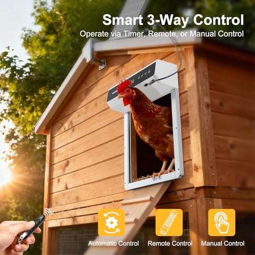 Automatic Chicken Coop Door Solar, Battery Powered & Weatherproof Aluminum, Timer Modes for Safe and Convenient Chicken, Easy Install, Reliable All-Season Performance (White)