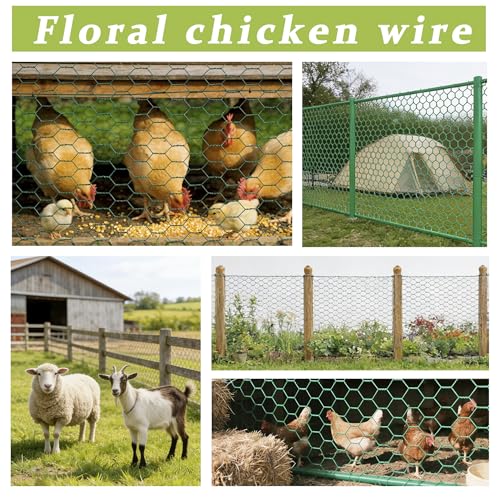 Chicken Wire,16.14 x 157 Inch Floral Chicken Wire for Floral Arrangements Green Mesh Netting 0.6inch Hexagonal Polyvinyl Chloride Coated Net, Fits for Handicrafts, Garden Fence, and Plant Protection