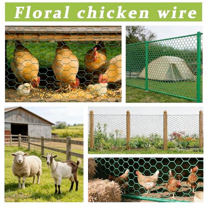 Chicken Wire,16.14 x 157 Inch Floral Chicken Wire for Floral Arrangements Green Mesh Netting 0.6inch Hexagonal Polyvinyl Chloride Coated Net, Fits for Handicrafts, Garden Fence, and Plant Protection