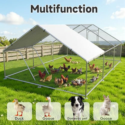Large Metal Chicken Coop Run with Roosting Perch, Outdoor Waterproof & UV-Resistant Cover for Chickens, Ducks, Rabbits, and Hens in Yard or Farm Use Spire Roof (13.1'Wx19.7'Lx 6.5'H) - size: 236.0"L x 157.5"W x 78.0"H