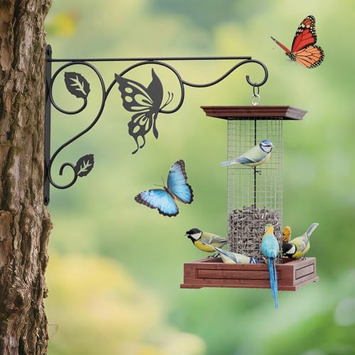 2 Pack Heavy Duty Plant Hooks for Hanging - 12 Inch Metal Wall Hangers Indoor/Outdoor, Sturdy Plant Bracket for Bird Feeders, Planters, Lanterns, Wind Chimes - Patio, Garden, Home Decor (Black) - style: 2-Pack Butterfly