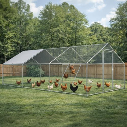 COMHOMA 19.7×10×6.6FT Large Metal Chicken Coop with Roosting Perch | Galvanized Steel Outdoor Cage with Waterproof Roof & Lockable Soor. Walk-in Poultry Run,Ideal for Hens, Ducks, and Rabbits - size: 236.3"L x 120.0"W x 78.8"H