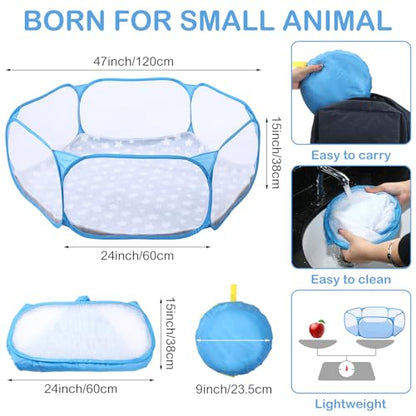 VitalCozy Hamster Playpen with Mat Small Animal Cage Tent Breathable Transparent Guinea Pig Playpen Waterproof Portable Yard Fence Mat Foldable Exercise Playpen Outdoor Indoor (Blue,Star) - color: Blue