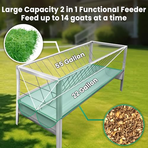 77Gal Heavy-Duty Galvanized Steel Hay Feeder for Goats & Horses, 2-in-1 Large Capacity Feeder/Farm/Trough with Smooth Edges, 14-Livestock Feeding, Ranch/Poultry Use, Weatherproof & Rust-Proof Design