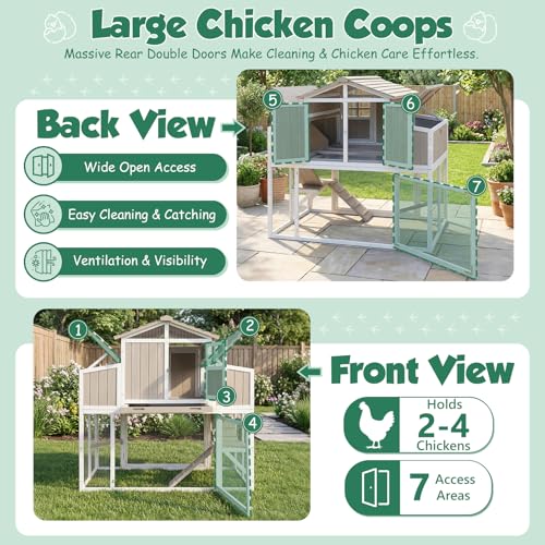 Large Chicken Coop with 4 Nesting Boxes for 4-6 Hens, Wooden Outdoor Hen House with Dual-Side Egg Collection, Pull-Out Tray, 3 Perches, Backyard Expandable Chicken Run - size: 52.4"L x 35.0"W x 53.0"H