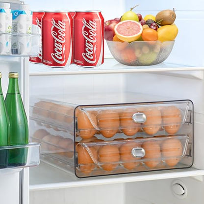 Egg Holder for Refrigerator,60 Eggs Clear Drawer Organizer,2 Layer Stackable Egg Holder Egg Trays,Egg Storage Container with Time Scale for Fridge Countertop Cabinet - size: 60 eggs