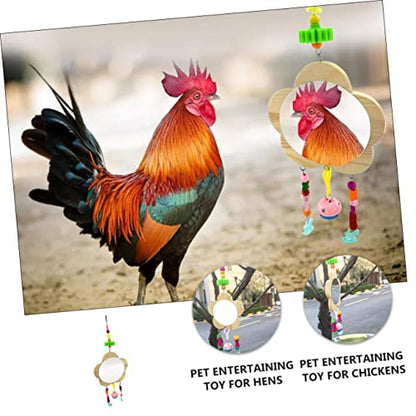 BESPORTBLE Creative Wooden Hen Mirror Toy for Chickens Pet Mirror Toy Bell Easy to Promotes Curiosity and Playfulness Poultry Fun Enrichment for Backyard Hens