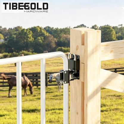 2 Way Gate Latch, Heavy Duty Two Way Farm Gate Latch, Black Anti-Sag Fence Gate Latch, Lockable Gravity Latch Gate Hardware for Fences, Metal Gates, Farm, Horse Corrals, Ranches, 1 Pack