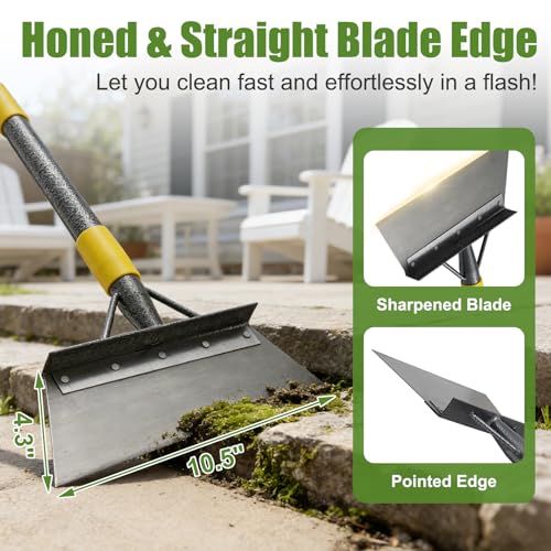 Floor Scraper Long Handle Heavy Duty, 74" Metal Ice Scraper for Driveway, Multifunctional Weed Scraper for Weed Cleaning Edging Trenching & Removing Snow Ice Dirty Moss - size: 74 inch