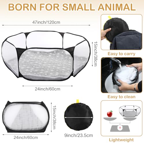 VitalCozy Hamster Playpen with Mat Small Animal Cage Tent Breathable Transparent Guinea Pig Playpen Waterproof Portable Yard Fence Mat Foldable Exercise Playpen Outdoor Indoor (Black,Star) - color: Black