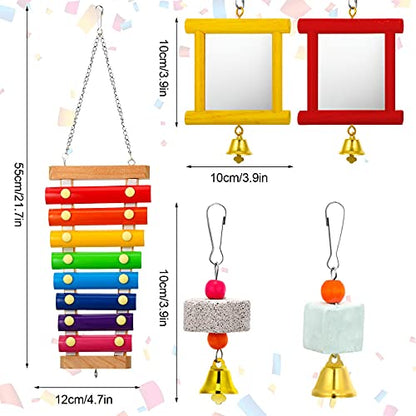 5-Piece Colorful Wooden Xylophone Chicken Coop Mirrors with Bells for Hens, Chicks & Parrots