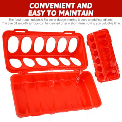 Chick Feeder and Waterer Set, 3 pcs 12 Hole Trough Feeders with Low-Spill Waterer for Baby Chicks or Ducklings Small Poultry, Brooder Coop Supplies Baby Chick Starter Kit (Color:Red)
