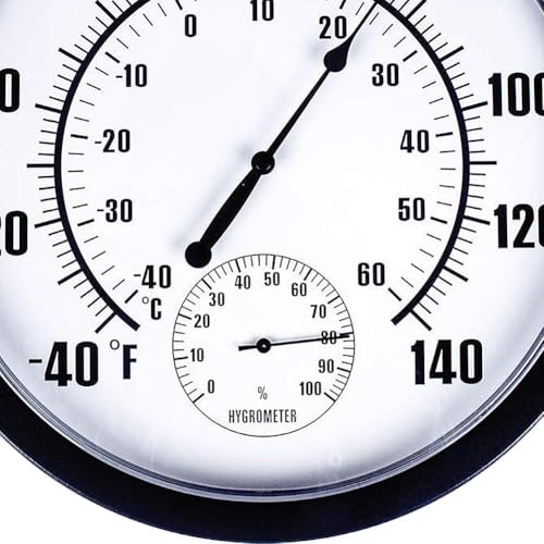 10 Inch Indoor Outdoor Thermometer with Hygrometer, Analog Wall Mounted Temperature and Humidity Gauge, Large Easy to Read Display