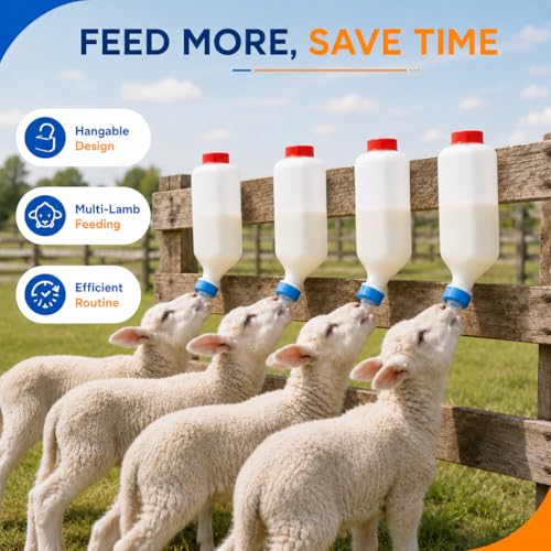 2 Pack 800ml Goat Feeder Bottles for Baby Goats, Lamb Feeding Bottle with Upgraded Sealing Gaskets, 2x2 Extra Durable Nipples, Hanging Animal Milk Nursing Bottles for Lambs, Piglets, Puppies