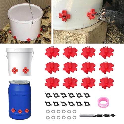 Zerodis Poultry Water Nipples 12Pcs Chicken Waterer Nipple Kits Automatic Poultry Nipples Sealing Watering System Horizontal Side Mount Livestock Supplies for Ducks Geese Hens Quails