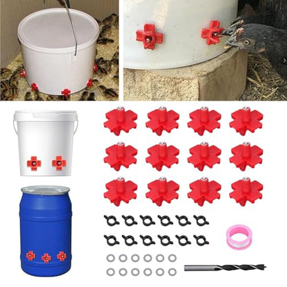 Zerodis Poultry Water Nipples 12Pcs Chicken Waterer Nipple Kits Automatic Poultry Nipples Sealing Watering System Horizontal Side Mount Livestock Supplies for Ducks Geese Hens Quails
