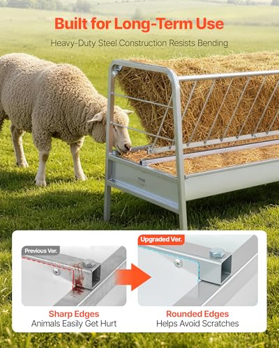 VEVOR Livestock Hay Feeder, 2 in 1 Grain & Hay Feeder, 80-Gallon Capacity, 57.9" Long Goat Pasture Feeding with Deeper Feeding Pan, Heavy Duty Steel Grain Holder for Sheep Sheds, Farms, Horse Barns