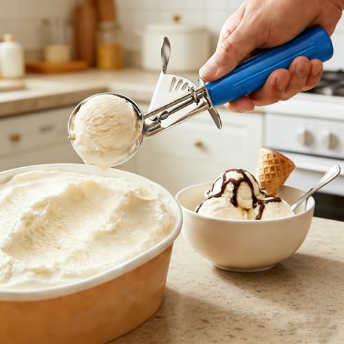 TOPKITCHEN Commercial-Grade Ice Cream Scoop 2 oz, 18/8 Stainless Steel Cookie Scoop with Plastic Handle, Portion Control Disher Scoop for Bakeries, Restaurants & Dessert Shops, #16, Blue - size: 2 oz - Blue