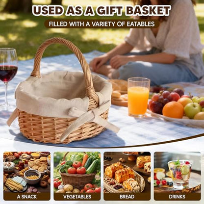 Small Wicker Basket Wicker Picnic Basket Storage Basket Bread Basket, Eggs Candy Basket for Candy Harvesting Photography Prop