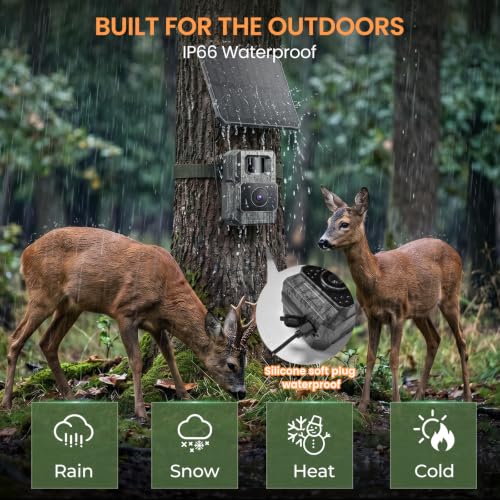 MAXDONE Solar Trail Camera 4K 64MP (MicroSD Card NOT Included), WiFi Bluetooth Game Camera with Motion Activated 6000mAh Rechargeable, Wildlife Cameras with Night Vision IP66 Deer Cams for Outdoor - color: Ink Gray