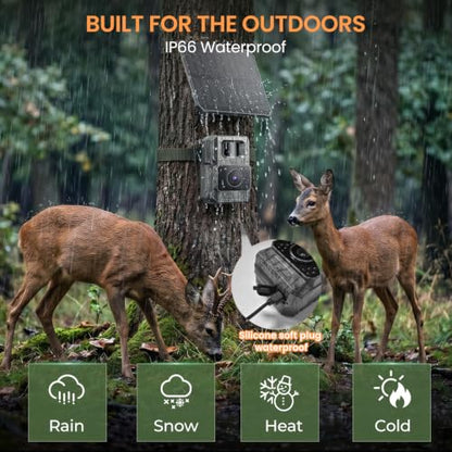 MAXDONE Solar Trail Camera 4K 64MP (MicroSD Card NOT Included), WiFi Bluetooth Game Camera with Motion Activated 6000mAh Rechargeable, Wildlife Cameras with Night Vision IP66 Deer Cams for Outdoor - color: Ink Gray