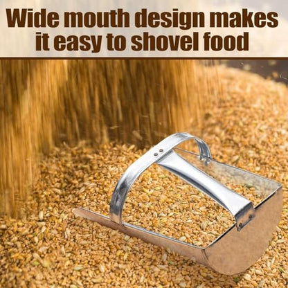 2Pcs Metal Feed Grain Scoop for Livestock 2 Sizes Heavy Duty Stackable Horse Feed Scoop with Handle for Gardening Farms Silver