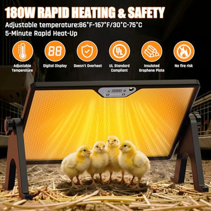 Brooder Plate for Chicks with Temp Control and Display,Dual-Sided Chicken Coop Heater with Remote,Timer Function & Cycle Work,Adjustable Angle,Safe Heater Plate for Ducks Quail Poultry Warm,13"x17"