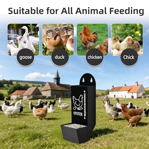 Chicken Grit and Oyster Shell Feeder, Poultry Feeder with Visual Window, No-Mess Weatherproof, Metal Hanging Gravity Chicken Feeder, Chicken Coop Accessories (Grit-Black) - color: Black