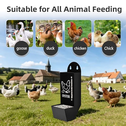 Chicken Grit and Oyster Shell Feeder, Poultry Feeder with Visual Window, No-Mess Weatherproof, Metal Hanging Gravity Chicken Feeder, Chicken Coop Accessories (Grit-Black) - color: Black