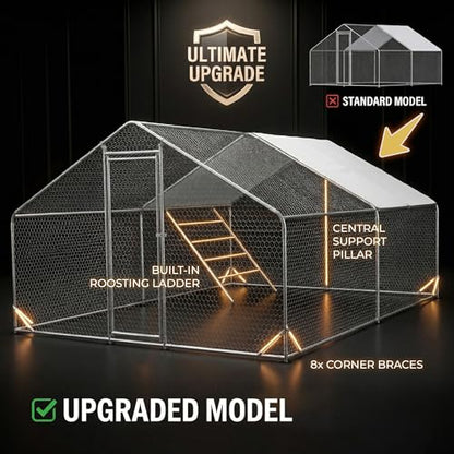 10' x 10' Walk-in Metal Chicken Coop, Spire Shaped Large Poultry Cage for 10-15 Chickens, Heavy Duty Galvanized Steel Outdoor Run Pen with Waterproof & Anti-UV Cover for Ducks, Rabbits (100 Sq.Ft) - size: 118.0"L x 118.0"W x 80.0"H