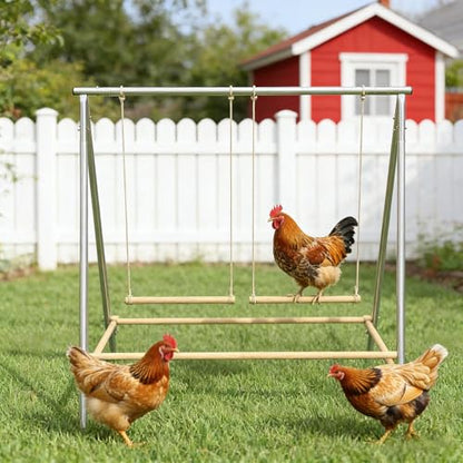 Chicken Swing Set, Metal Frame with Wooden Perches, Garden Poultry Entertainment, Coop Accessories,Chicken Perch for Coop,Chicken Roosting Bars
