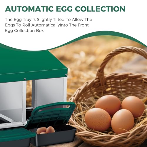 Chicken Nesting Box,3 Compartments Metal Roll Away Nest Box for Chicken Coop,Egg Laying Boxes, Lid Cover to Protect Eggs,Easy Egg Collection,Hen Roosting Boxes - color: green, size: 3 holes