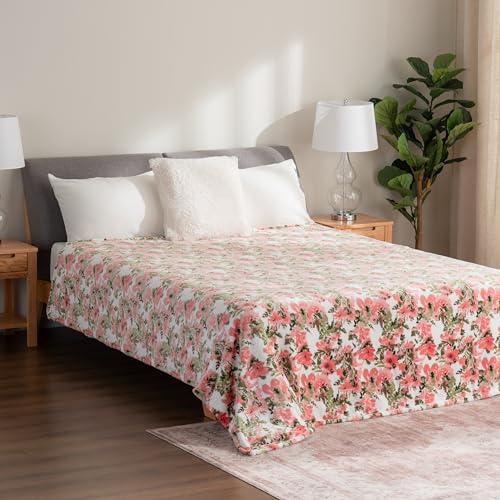 Berkshire Blanket-Classic Heavyweight Soft Printed VelvetLoft® Plush Blanket, Full/Queen Size Soft Fuzzy Warm Blanket for Couch Sofa Bed, Abstraction Pink Green, 90in x 90in - color: Abstraction Pink Green, size: Full/Queen