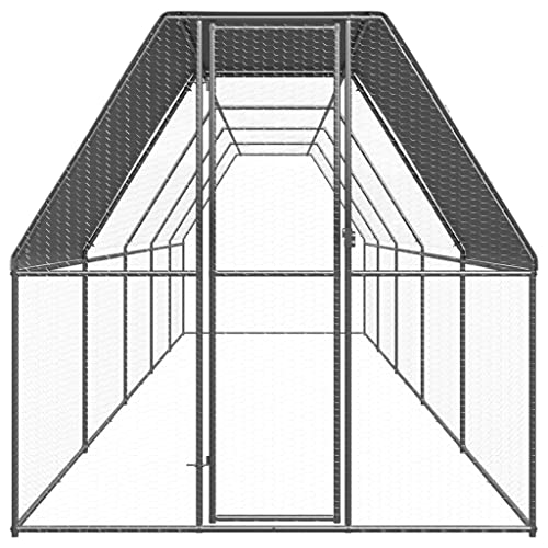 Galvanized Steel Outdoor Chicken Cage 6.6x32.8x6.6 ft Silver Animal Enclosure with Lockable Door - size: 6.6' x 32.8' x 6.6' (W x D x H)