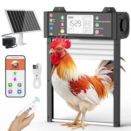 Automatic Chicken Coop Door, Solar Chicken Door with Tuya App, Door Status Detection, WiFi Reconnection,4000 mAh USB Rechargeable, Auto Chicken Door with Light Sensor, Timer, - color: Carbon black