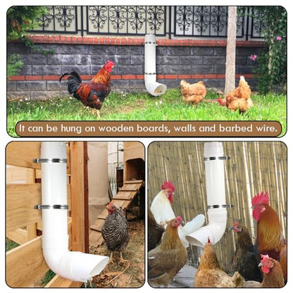 Kalakey Automatic Chicken Feeder, Hanging PVC Tube Chicken Coop Feeder with Chew Toy Bell, Holds 6lbs Feed for Hens Chicks, Grit and Oyster Shell Feeder