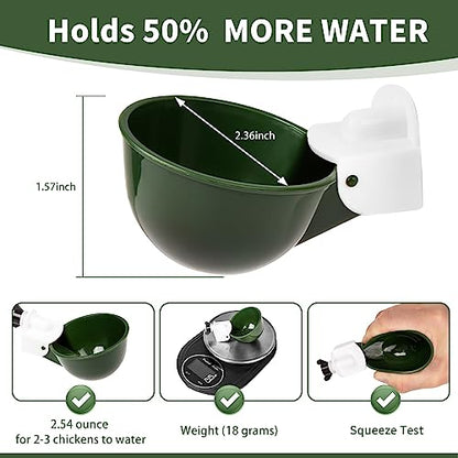 Chicken Water Cups 12 Pack, Automatic Filling Waterer Feeder Bowl, Gravity Poultry Watering System, Chicken Water Dispenser, Chicken Coop Accessories for Hens, Duck, Goose, Turkey (Green) - color: Green 12cups