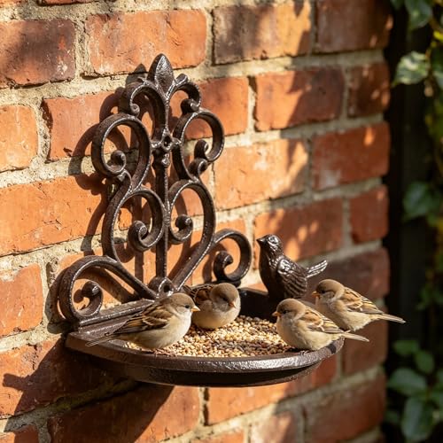 Large Capacity Country Style Bird Feeder, Vintage Feed Trough for Courtyard/Garden, Thickened Cast Iron Feeding Trough with Screws