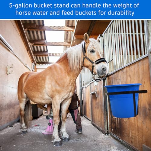 Teenyyou 4 Pcs Heavy Duty Metal Bucket Holder 5 Gallon Horse Water Feed Bucket Holder Pre Installed Pail Accessories Wall Mount Hang Organizer for Horse Stalls Barn Farmhouse Supplies