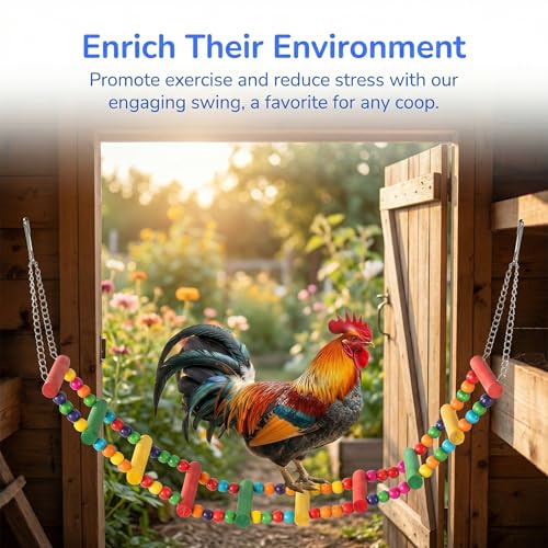 Complete Chicken Toys Set of 9 – All-in-One Chicken Coop Accessories with Xylophone, Swing, Chicken Mirror, Ladder, Vegetable String Bag & Hanging Feeder Coop Toy for Happy Hens - size: 9PCS