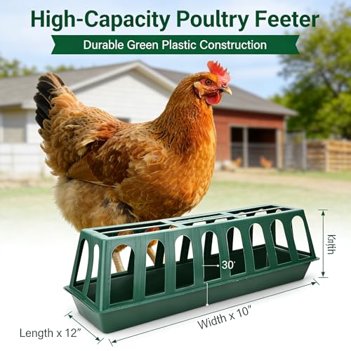 COZIWOW Plastic Poultry Feeder Rack, No-Waste Chicken Feeder with 12 Feeding Slots, Heavy-Duty Green Feeding Trough for Chickens, Ducks, Geese, and Small Poultry, Farm & Backyard Poultry Supplies
