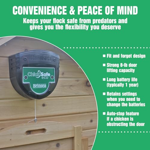 Brinsea ChickSafe Eco Automatic Chicken Coop Door Opener for Vertical Sliding or Hinged Hen House Doors with Adjustable Light Sensor, Safety Sensor - style: Light Sensor