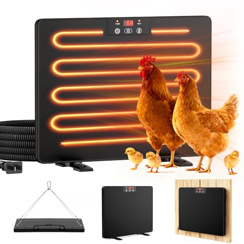 Smart Chicken Coop Heater, 200W Chicken Heater with Adjustable Temperature & Timer Controller, Radiant Heat Flat Panel Chicken Warmer Chicken Coop Heaters Inside for Winter Chicks Poultry Pet