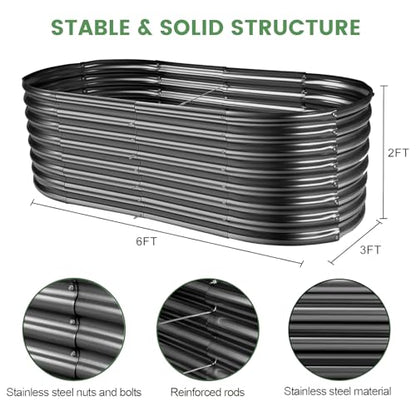 Land Guard Galvanized Planter Raised Beds, 6×3×2ft Galvanized Water Trough, Keyhole Raised Garden Bed Metal (Dark Gray) - color: Dark Grey, size: 6×3×2ft
